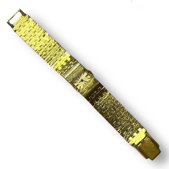 VTG Neiman Marcus Gold Tone Watch Womens Rectangle Wind Bracelet Germany Works main image 5